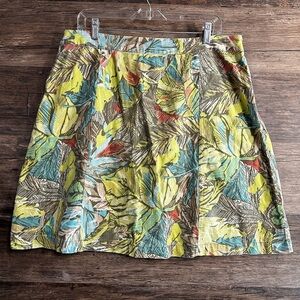 Christopher & Banks Leaf Print A-Line Skirt Linen Blend